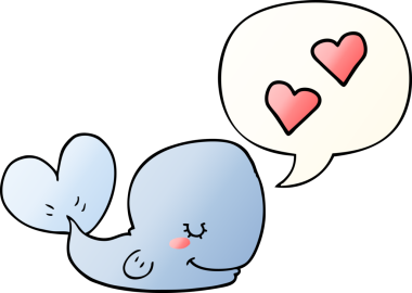 Bir insan tarafından çizilmiş, düzgün eğimli konuşma balonuna aşık çizgi film balinası.