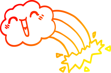 Bir insan tarafından çizilen mutlu bulut ve gökkuşağının sıcak çizgi çizimi