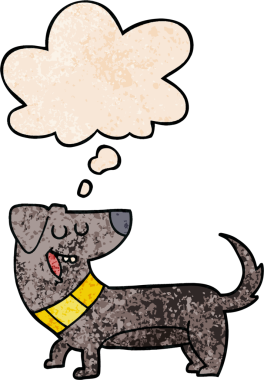 Bir insan tarafından çizilmiş grunge desenli düşünce baloncuğu olan çizgi film köpeği.