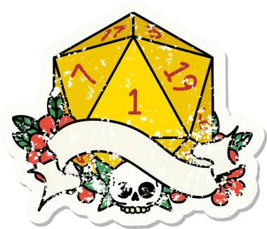 Bir insan tarafından çizilmiş doğal bir d20 zarının grunge çıkartması.