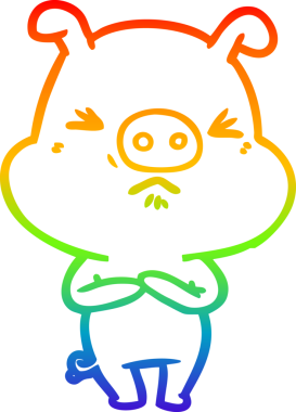 Bir insan tarafından çizilmiş kızgın bir domuzun gökkuşağı gradyan çizimi