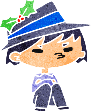 Bir insan tarafından çizilmiş Kawai çocuğunun Noel karikatürü.