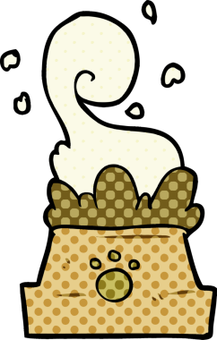 Bir insan tarafından çizilmiş bir kase köpek maması.