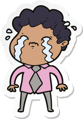 Bir insan tarafından çizilmiş, ağlayan bir çizgi film karakterinin çıkartması.