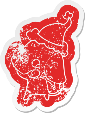 Bir insan tarafından çizilmiş Noel Baba şapkası takan bir fil desenli şirin çizgi film.