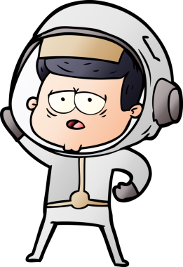 Bir insan tarafından çizilmiş yorgun astronot çizgi filmi.