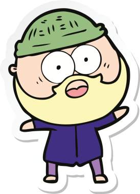 Karikatür çıkartması. Bir insan tarafından çizilmiş sakallı adamı şaşırttı.