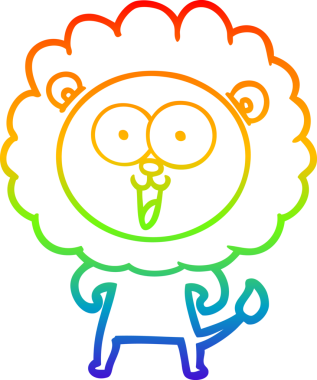 gökkuşağı gradyanı çizimi bir insan tarafından çizilmiş mutlu bir karikatür aslanı