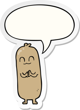 Bir insan tarafından çizilmiş konuşma balonu çıkartmalı çizgi film sosisi.