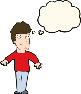 Bir insan tarafından çizilmiş düşünce balonlu endişeli bir adam.