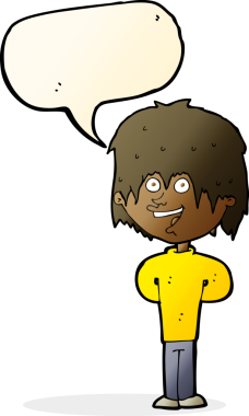 çizgi film mutlu pasaklı çocuk bir insan tarafından çizilmiş konuşma balonu ile