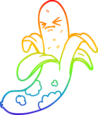 Bir insan tarafından çizilmiş çürümüş bir muzun çizgi çizimi.