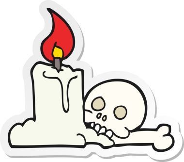 Bir insan tarafından çizilmiş garip kafatası ve mumun çıkartması.