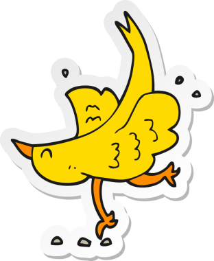 Bir insan tarafından çizilmiş çizgi film kuşunun çıkartması.