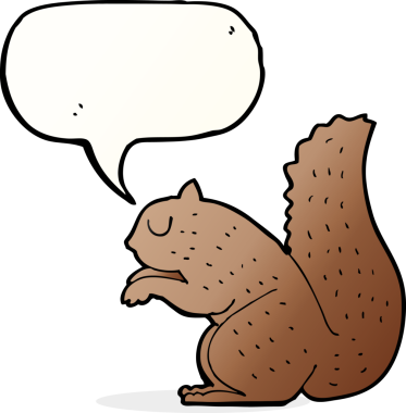 Bir insan tarafından çizilmiş konuşma balonlu bir sincap.