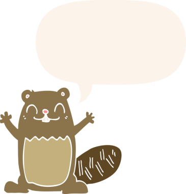 bir insan tarafından çizilmiş, konuşma baloncuklu çizgi film kunduzu.