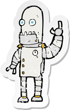 Bir insan tarafından çizilmiş sallanan robot çizgi filmin gerilimli yapıştırması.