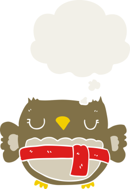 bir insan tarafından çizilmiş düşünce baloncuğu olan çizgi film baykuşu