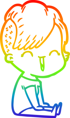 Gökkuşağı gradyan çizgi çizimi Bir insan tarafından çizilmiş mutlu hippi kız