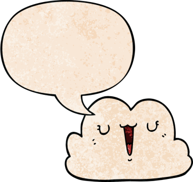 Bir insan tarafından çizilmiş geçmişe dönük konuşma baloncuklu şirin çizgi film bulutu.