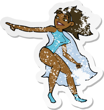 Çizgi film kahramanı bir kadının insan tarafından çizilmiş gerilimli çıkartması.