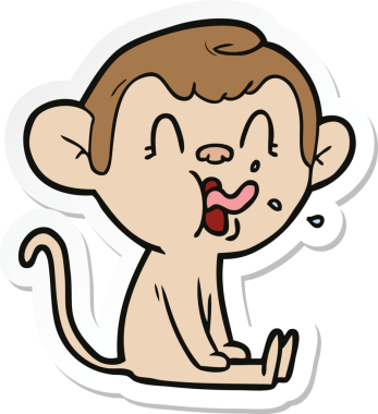 Bir insan tarafından çizilmiş çılgın bir maymun çıkartması.