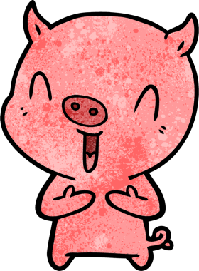 Bir insan tarafından çizilmiş mutlu çizgi film domuzu.