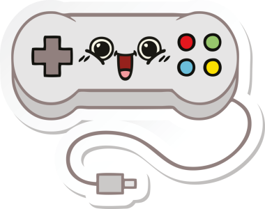 Bir insan tarafından çizilmiş şirin bir çizgi film oyun denetleyicisinin çıkartması