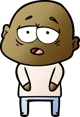 Bir insan tarafından çizilmiş yorgun, kel bir adam.