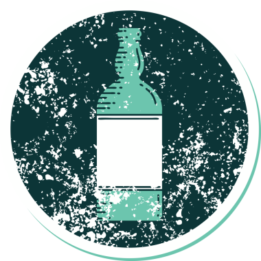 Bir insan tarafından çizilmiş sembolik dövmeli bir şişe resmi.