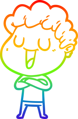 Gökkuşağı gradyan çizgisi bir insan tarafından çizilmiş gülen bir karikatür adamın çizimi