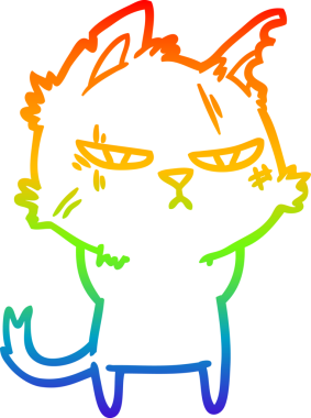 Bir insan tarafından çizilmiş sert bir çizgi film kedisinin çizimi.