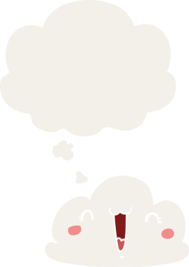 Düşünce baloncuğu olan sevimli çizgi film bulutu bir insan tarafından çizilmiş.