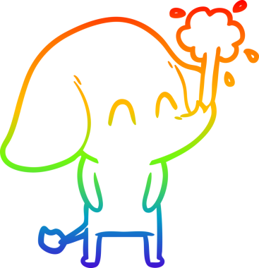 Gökkuşağı gradyan çizgisi insan tarafından çizilmiş su püskürten şirin bir fil çizimi.