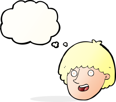 Bir insan tarafından çizilmiş düşünce baloncuklu mutlu erkek yüzü.