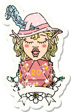 Retro Dövme Tarzı Elf Ozanı Bir insan tarafından çizilmiş doğal yirmi zar atışıyla