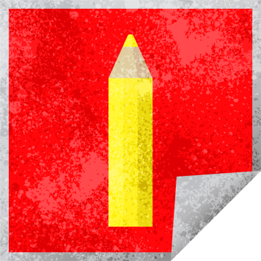 Bir insan tarafından çizilmiş sarı renkli kalem grafik vektör kare etiketi