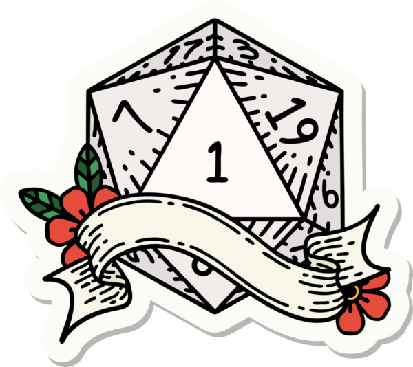 Bir insan tarafından çizilmiş doğal bir d20 zar etiketi.