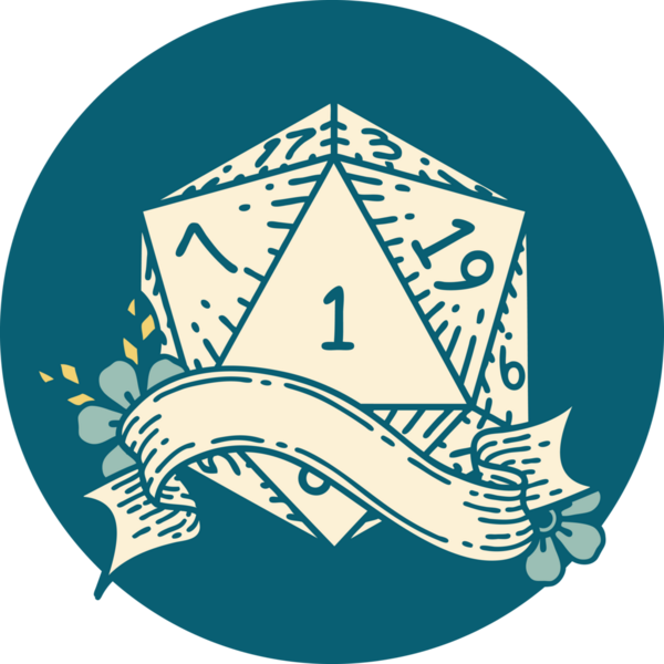 Retro Dövme Biçimi Doğal Bir d20 zar bir insan tarafından çizildi