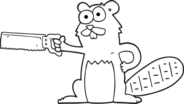 Bir insan tarafından çizilmiş testereli siyah beyaz kunduz.