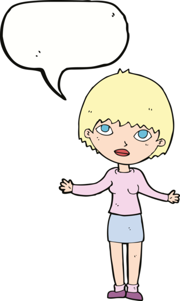 Bir insan tarafından çizilmiş bir konuşma balonuyla omuz silken karikatür kadın.