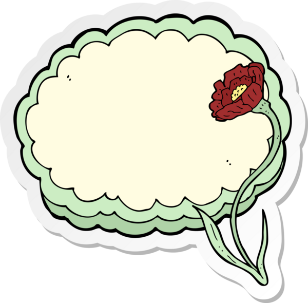 Bir insan tarafından çizilmiş karikatür çiçek etiketi ve bulut çerçevesi