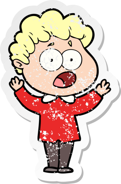 Bir insan tarafından çizilen şaşkınlık içinde soluk soluğa kalmış bir çizgi film karakterinin sıkıntılı çıkartması.