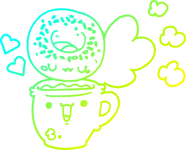 Tatlı bir çörek ve bir insan tarafından çizilmiş kahvenin soğuk gradyan çizimi.