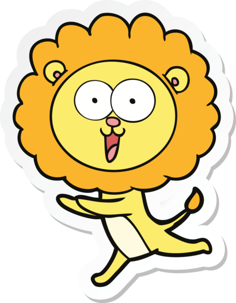 Bir insan tarafından çizilmiş mutlu bir aslanın çıkartması.