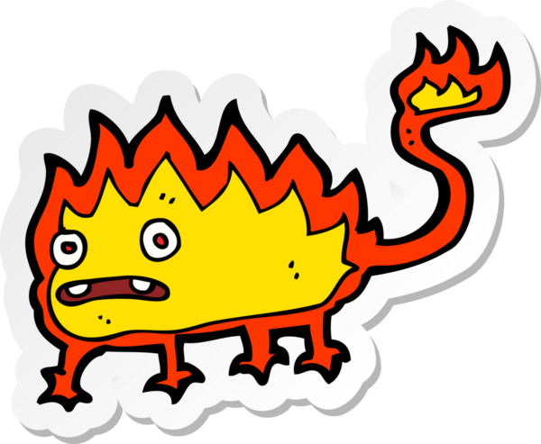 Çizgi film çıkartması. Bir insan tarafından çizilmiş küçük ateş şeytanı.