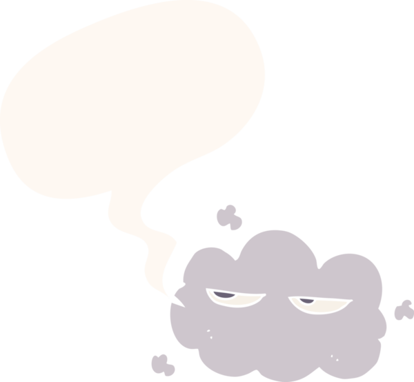 Konuşma baloncuğu olan sevimli çizgi film bulutu bir insan tarafından çizilmiş.