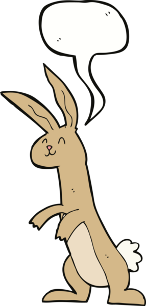 Bir insan tarafından çizilmiş konuşma balonlu çizgi film tavşanı.
