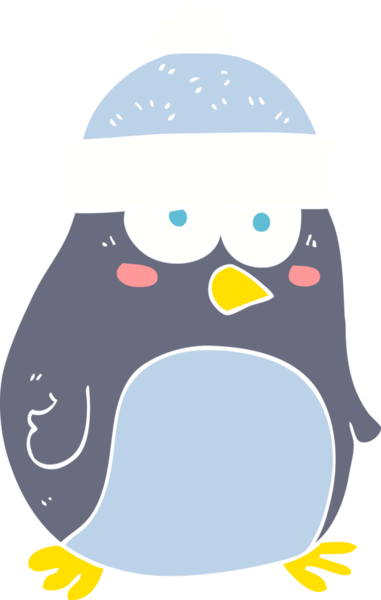 Bir insan tarafından çizilen düz renkli penguen çizimi