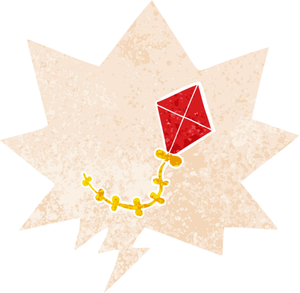 bir insan tarafından çizilmiş grunge sıkıntılı retro desenli konuşma baloncuklu çizgi film uçurtması